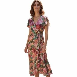 Nicole Miller Floral Wrap Long Dress w/ Tags Xlarge